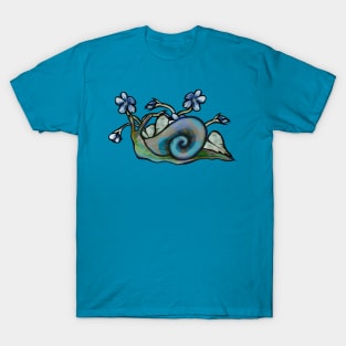 Blue Snail and Flowers T-Shirt